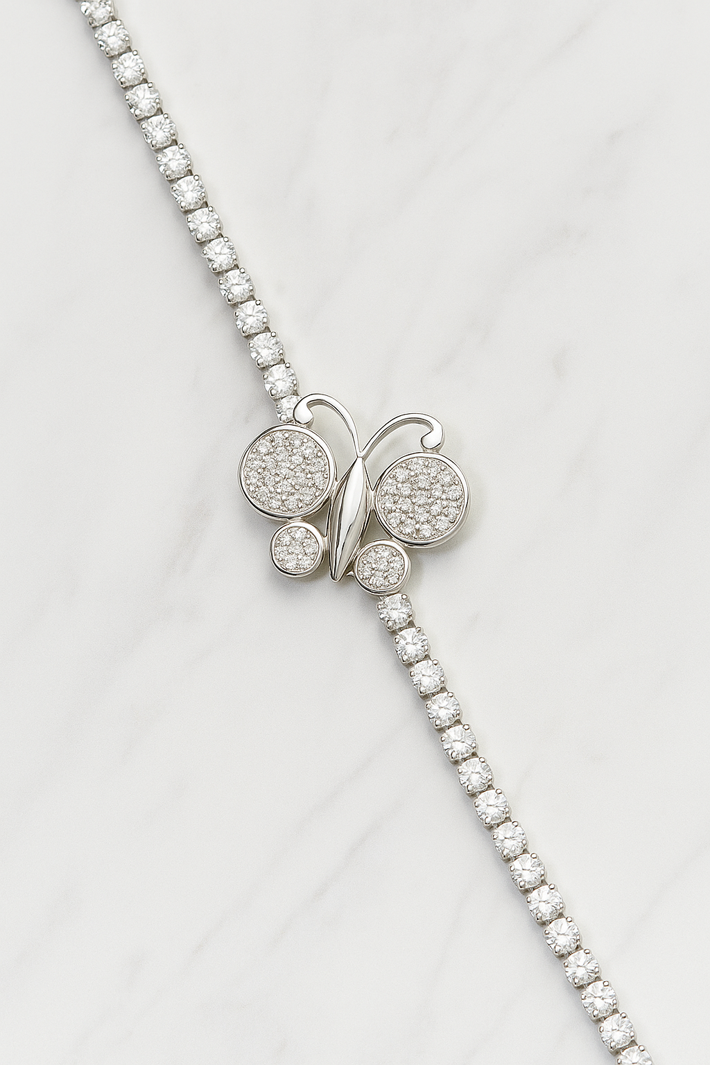 Elegant Butterfly Tennis Bracelet – Silver-Tone with Cubic Zirconia Stones