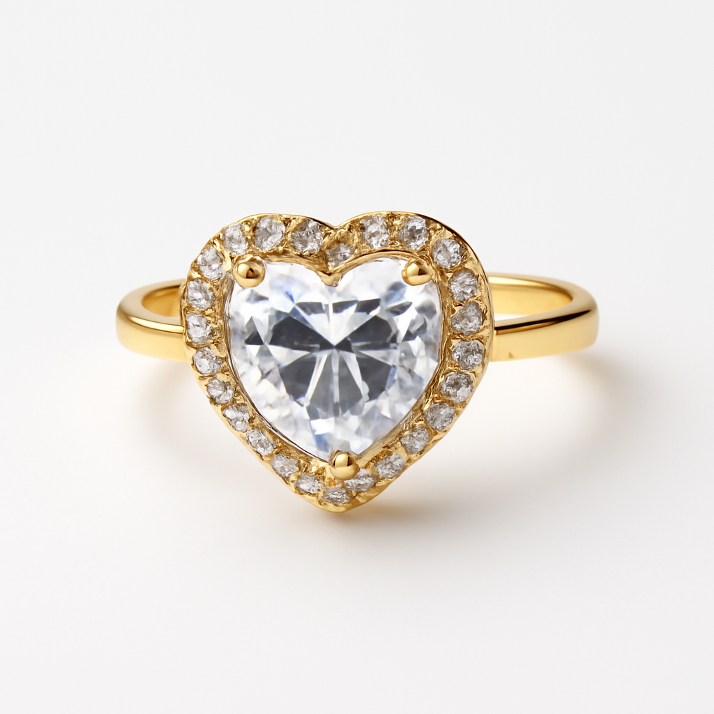 Luxury Heart-Shaped Gold Ring with Sparkling Diamond Surround