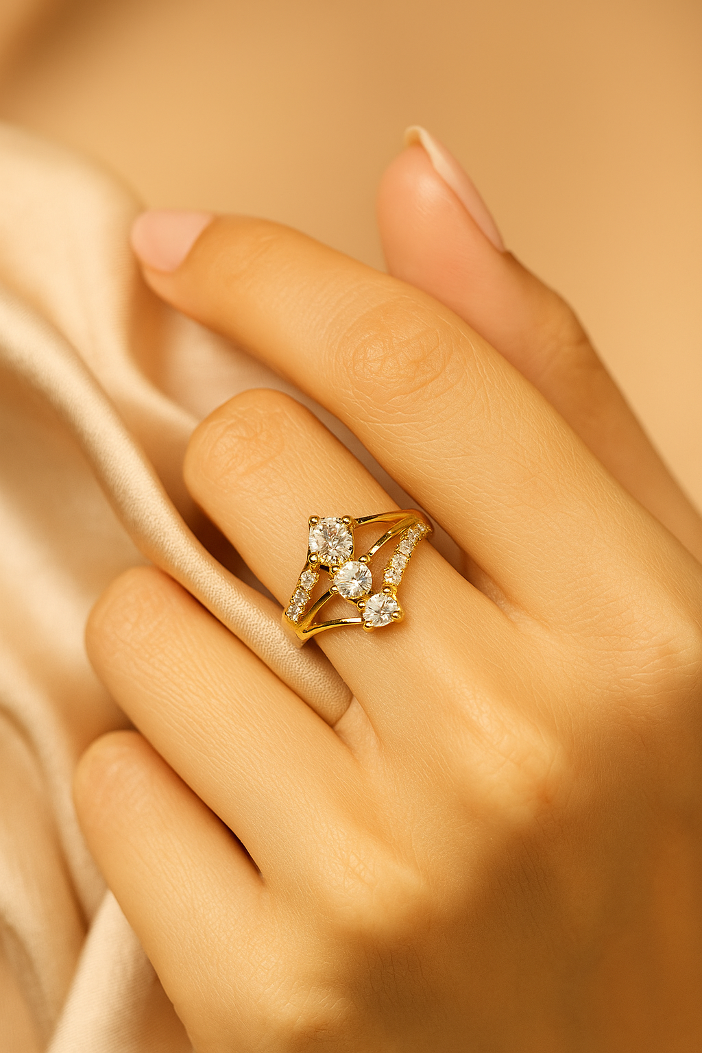 Trio Spark | Elegant Gold-Plated Ring with Triple CZ Stones