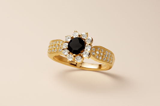 ack and Diamond Halo Gold Ring - Elegant Gold Jewelry with Diamond Accents
