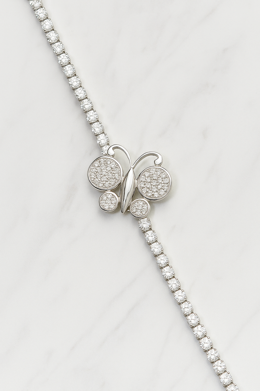 Elegant Butterfly Tennis Bracelet – Silver-Tone with Cubic Zirconia Stones