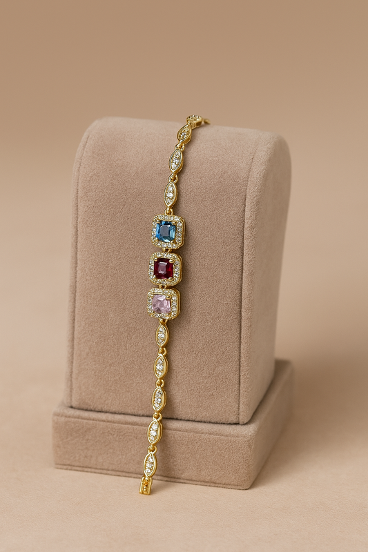 Luxury Gold-Tone Crystal Tennis Bracelet – Elegant Women’s Jewelry