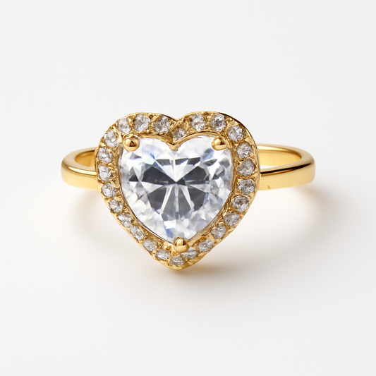 Luxury Heart-Shaped Gold Ring with Sparkling Diamond Surround